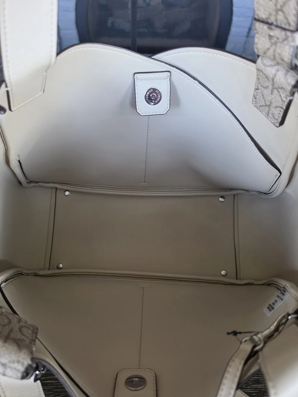 Calvin Klein Two-Tone Beige & Cream Monogram Tote with Pouch